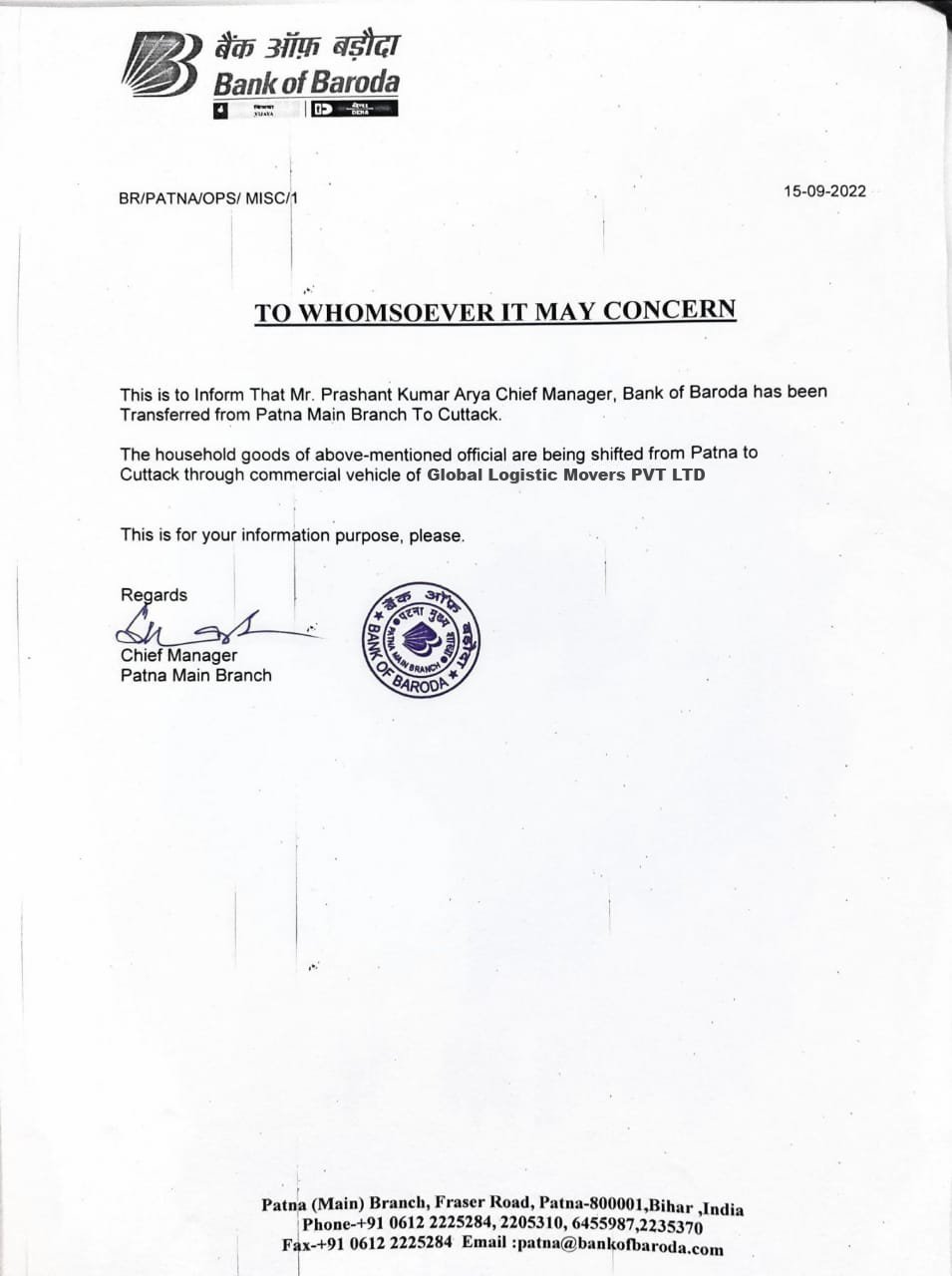 Global Logistic and movers acreditation